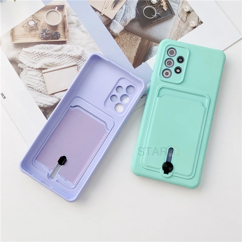 Card Slot Liquid Silicone Phone Case For Samsung Galaxy A52 A72 A32 4g A12 A51 A21s S21 Plus Ultra A22 A82 A 51 32 52 2021