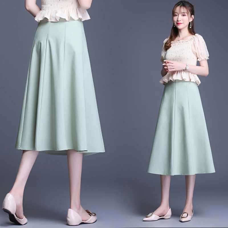 Новая Офисная Женская однотонная элегантная юбка MidiFemale трапециевидной формы с