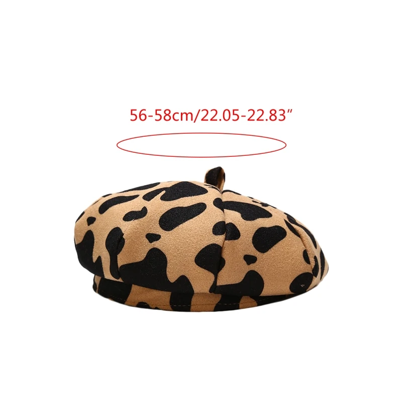 

Women Winter Vintage French Woolen Beret Cap Milk Cow Printed Harajuku Adjustable Octagonal Painter Newsboy Beanie Cap