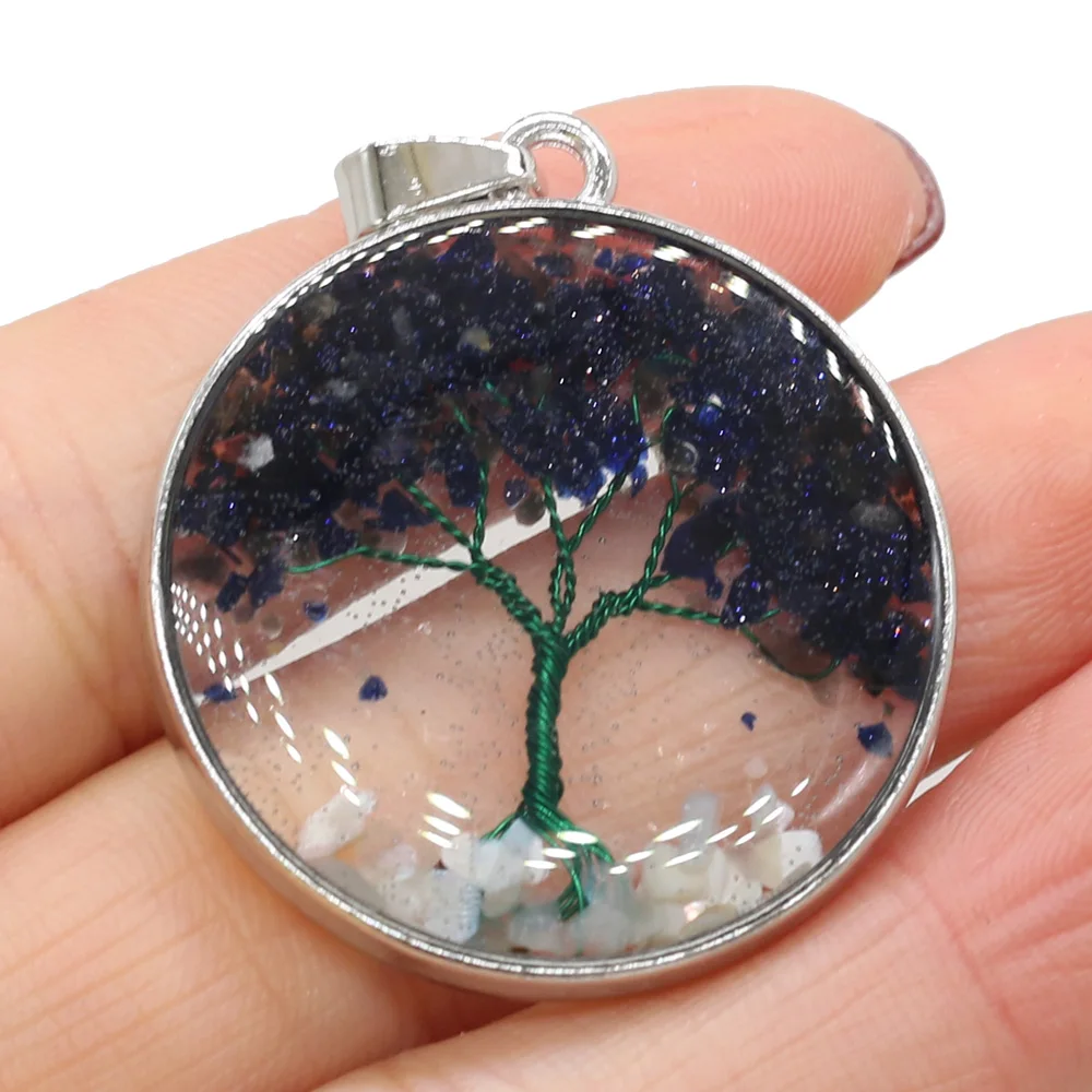 

Natural Stone Pendants Blue Sand Tree of Life Crystal High Quality for Trendy Jewelry Making DIY Women Necklace Gifts