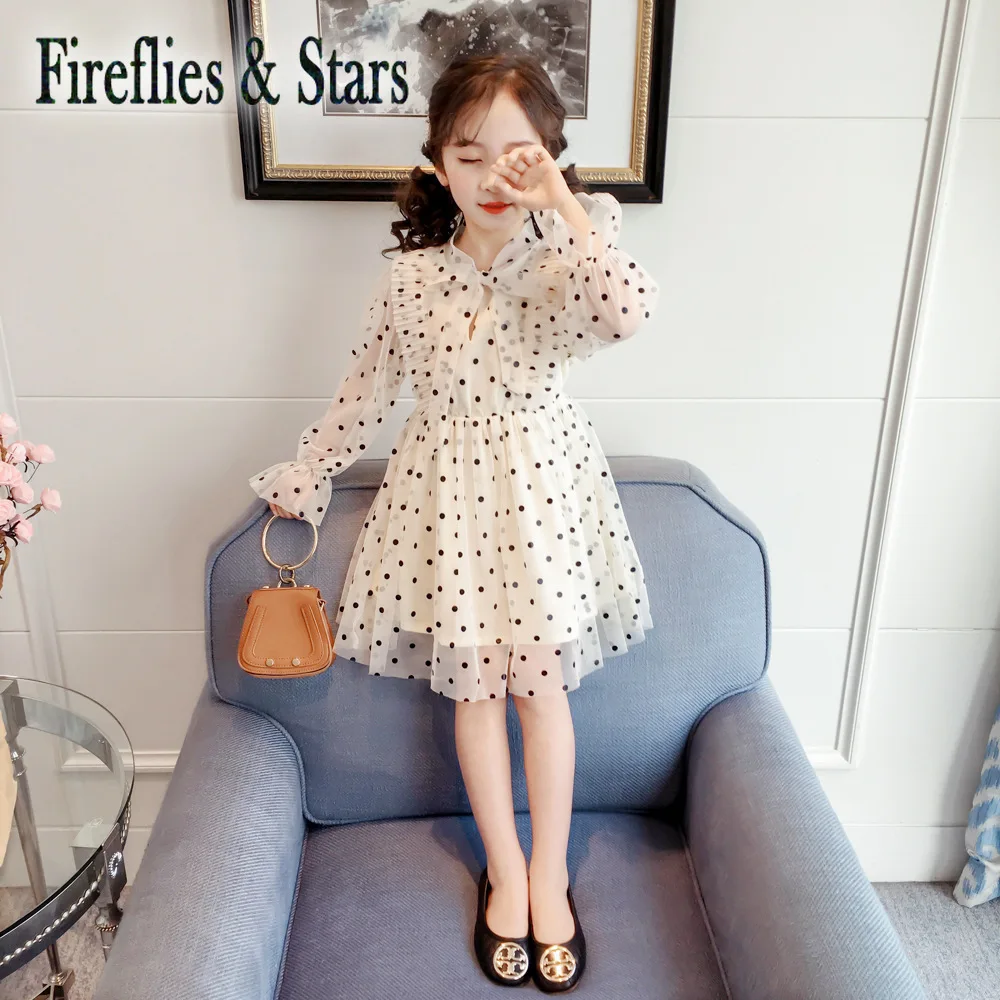 Spring Autumn girls tutu dress Baby kids Children vestidos French style dot mesh see through lacing 2 to 8 yrs | Детская одежда и
