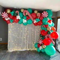 1set green red balloon arch garland kit candy aluminium foil baloon christmas background decors gifts new year balloons