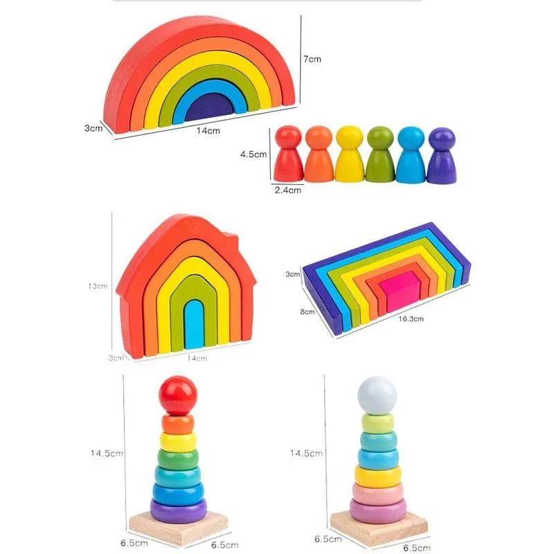 

Rainbow Wooden Baby Toys Children's Building Blocks Early Educational Montessori Creative Game Gift for Kids