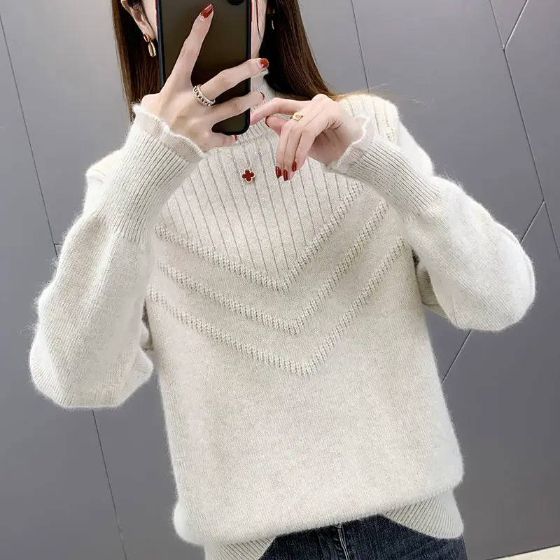 

Autumn Winter Pullover Knitted Striped Sweater Women Casual O-neck Pullover Sweaters Loose Warm Jumper Streetwear Teen Knitwear