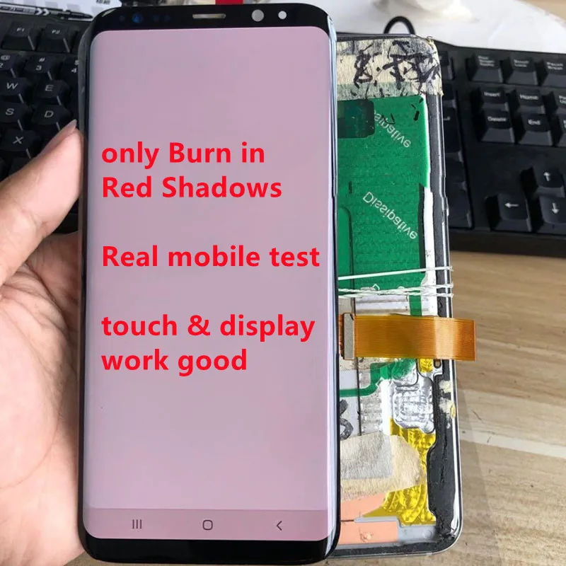 Samsung-pantalla t&aacute;ctil LCD con marco para tel&eacute;fono m&oacute;vil inteligente, marco de montaje adhesivo con marco de SM-G950F G950U, S8 Plus, G955F, G955U, color rojo, Original-2