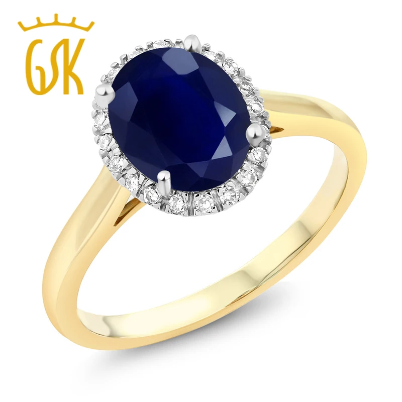 Помолвочное кольцо 10K двухтонное Золотое овальное синее Sapphire и Diamond Halo 2 50 Ct (в