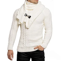 men clothes long sleeved slim round neck sweater detachable leather buckle bib pullover harajuku mens oversized sweater