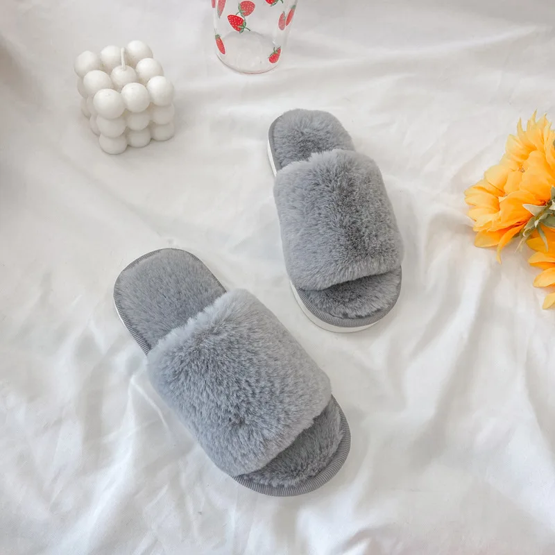 

Children's Cotton Slippers Autumn Winter Children's Shoes Big Children's One-word Cute Soft Furry Slippers Open-toed Home Shoes