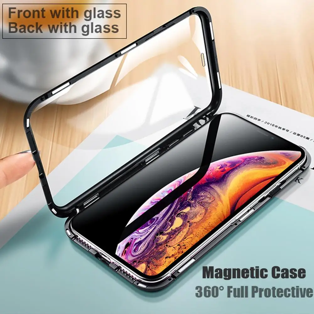 Магнитное закаленное стекло чехол для iPhone 11 Pro X XS MAX XR 8 7 металлический бампер Магнитный чехол для samsung Galaxy Note 10 S10 Plus