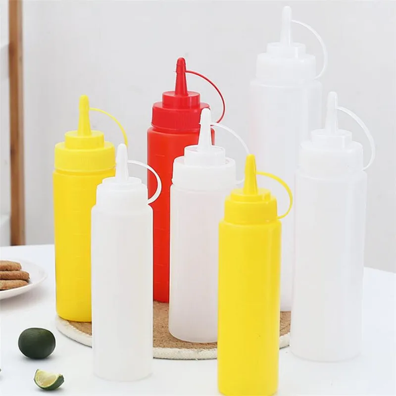 

Squeeze Squirt Condiment Bottles with Twist On Cap Lids Ketchup Mustard Mayo Hot Sauces Olive Oil Bottles Kitchen Gadget