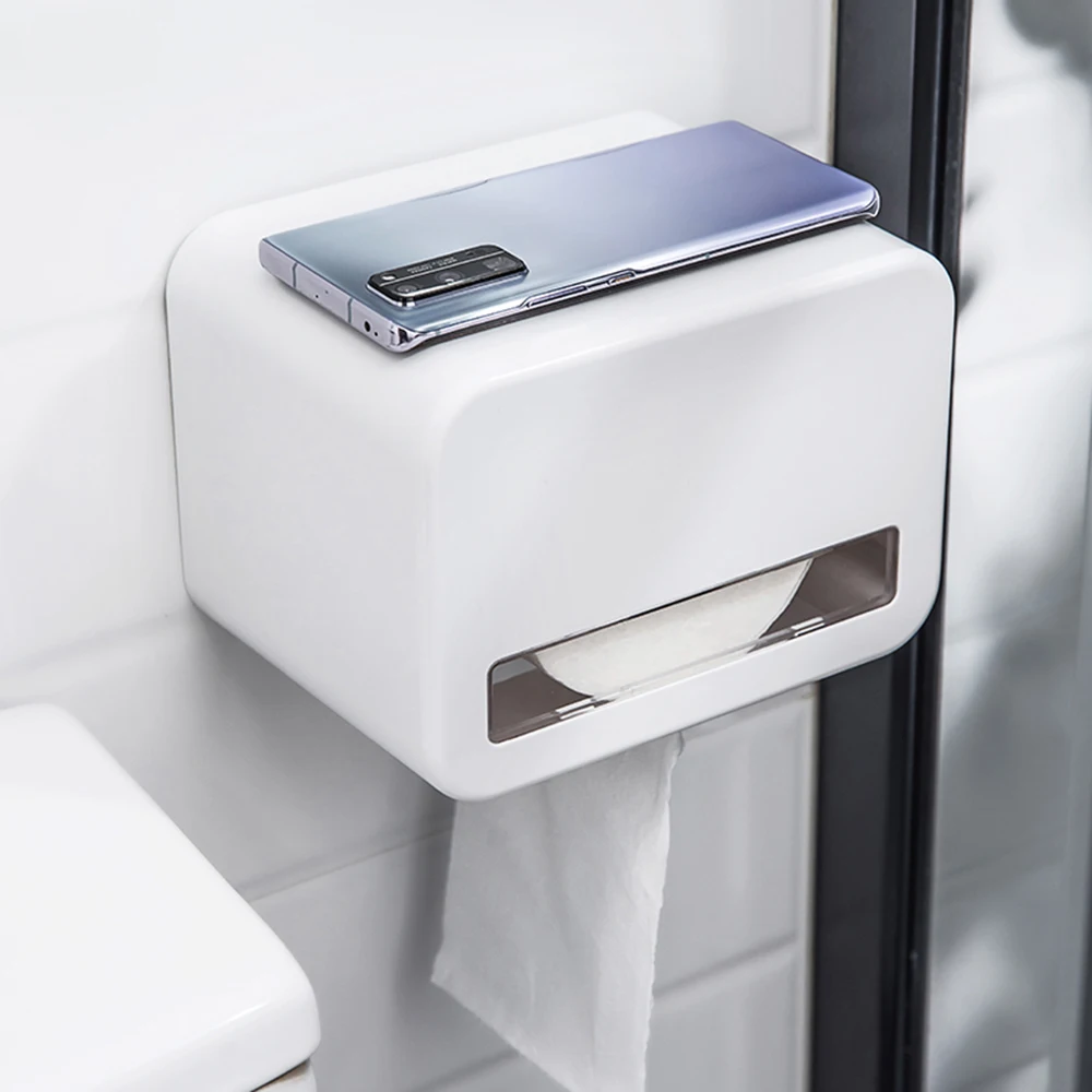 

Toilet Paper Holder Adhesive Wall Mounted Paper Towel Holder Waterproof Paper Roll Tissue Dispenser Box for Bathroom Kitchen