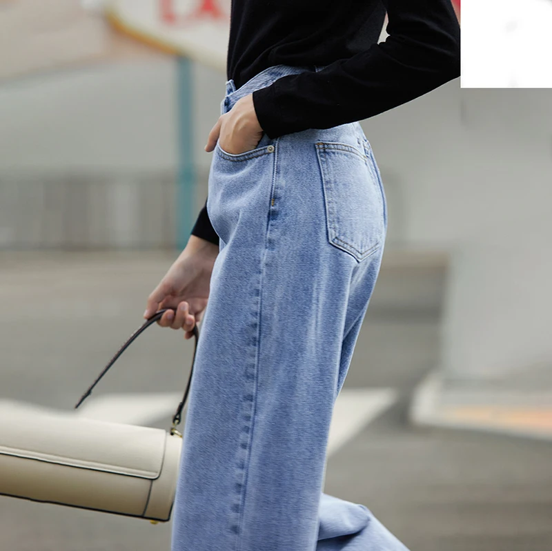 

Long Blue Irregular Straight Wide Leg Jeans New High Waist Loose Women Trousers Fashion Tide Spring Autumn 2021 1DD1996