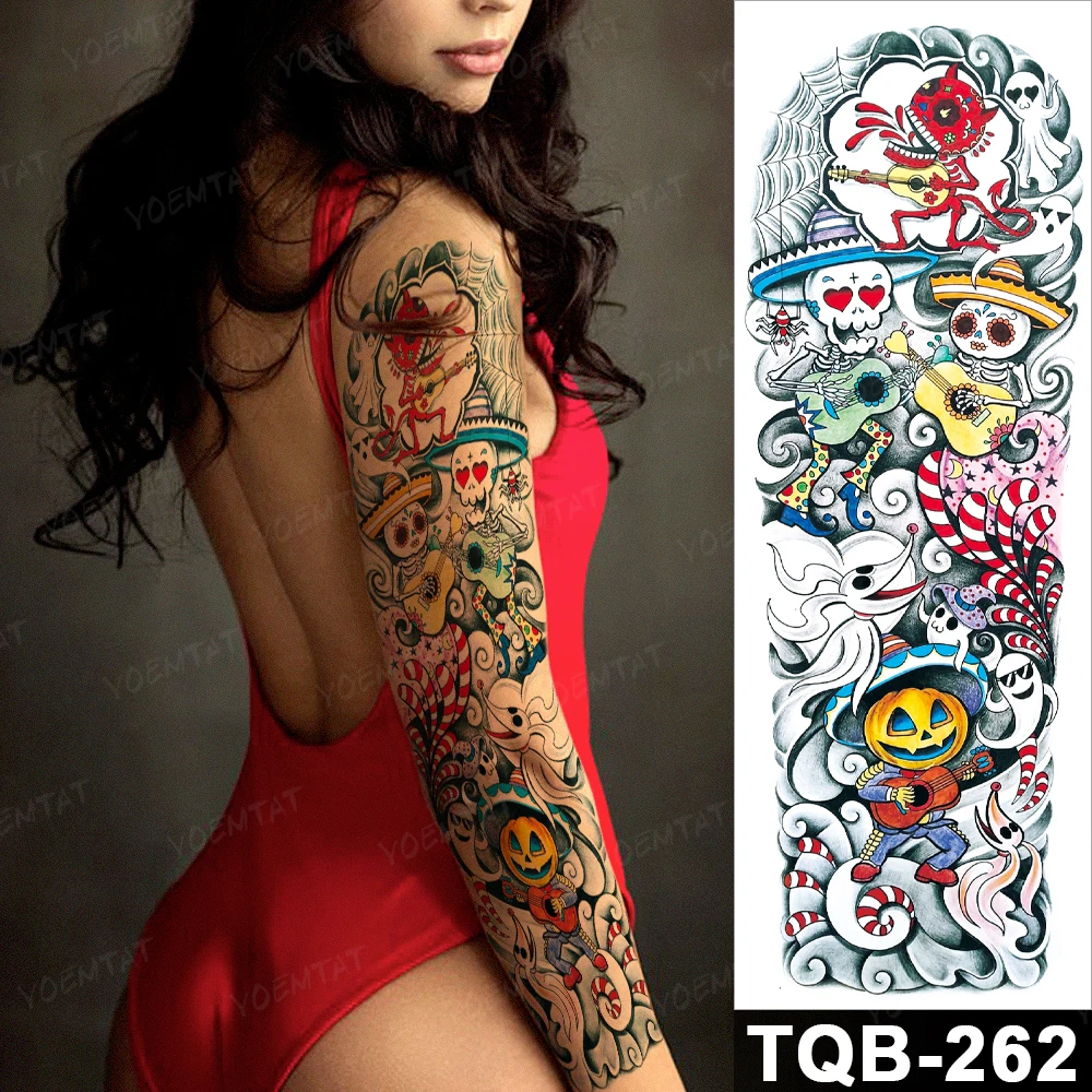 

Large Fake Sleeve Transfer Waterproof Temporary Tattoo Stickers Skull Man Music Party Flash Tatoo Body Art Arm Thigh Men Women