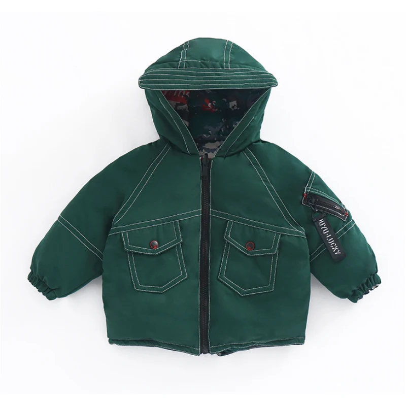 Детское осенне-зимнее утепленное камуфляжное Двустороннее хлопковое пальто для