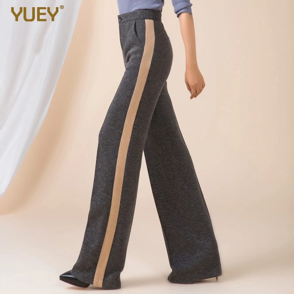 

YUEY женские шерстяные брюки с высокой талией свободные длинные удлиненные осенне-зимние модные толстые теплые шерстяные брюки размера плюс