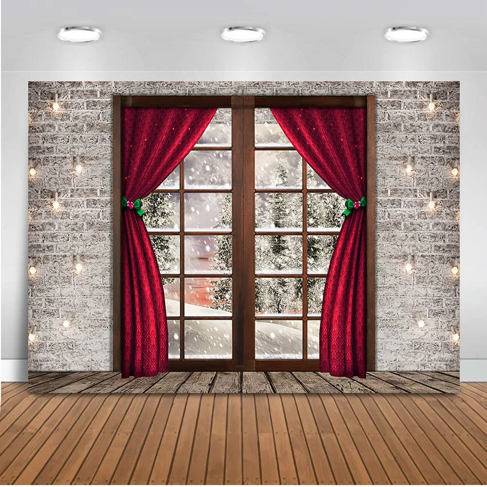 Рождественский фон для фотосъемки семьи с серыми кирпичными стенками студийной