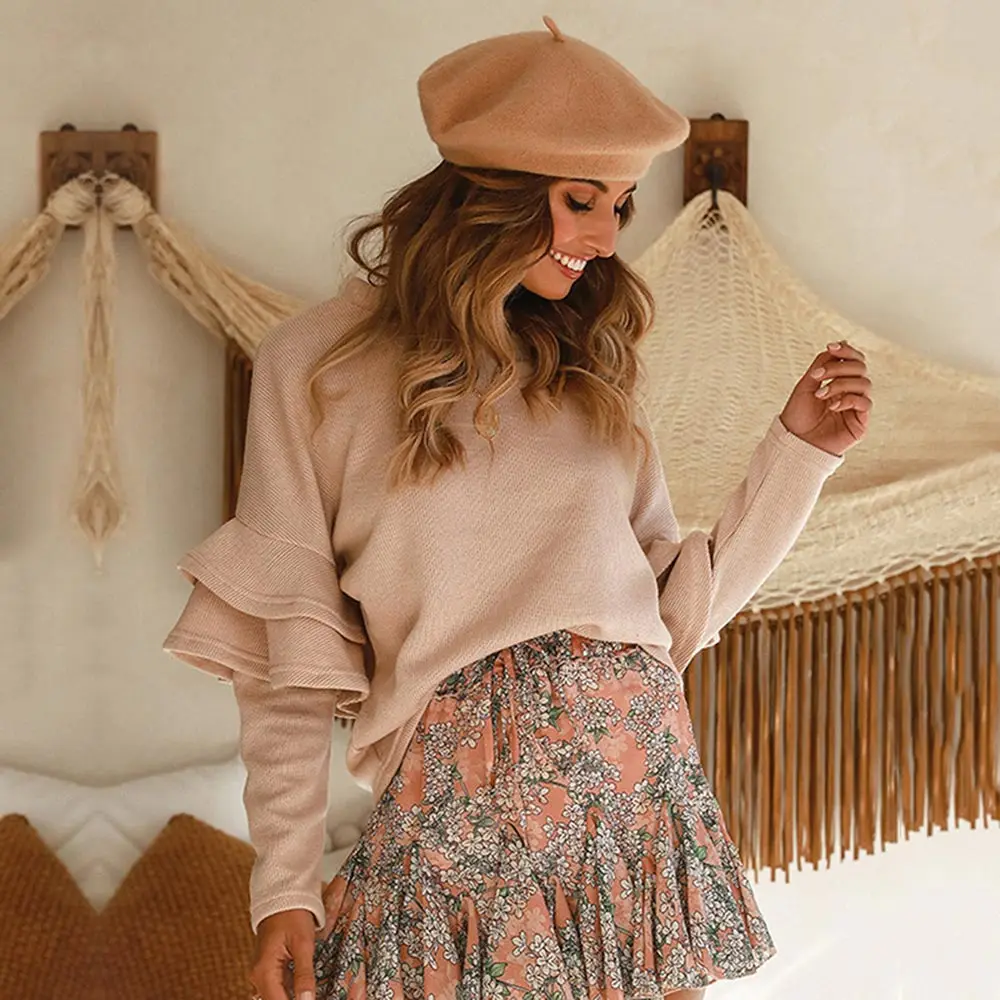 Женский вязаный свитер с оборками элегантный Свободный пуловер в офисном стиле