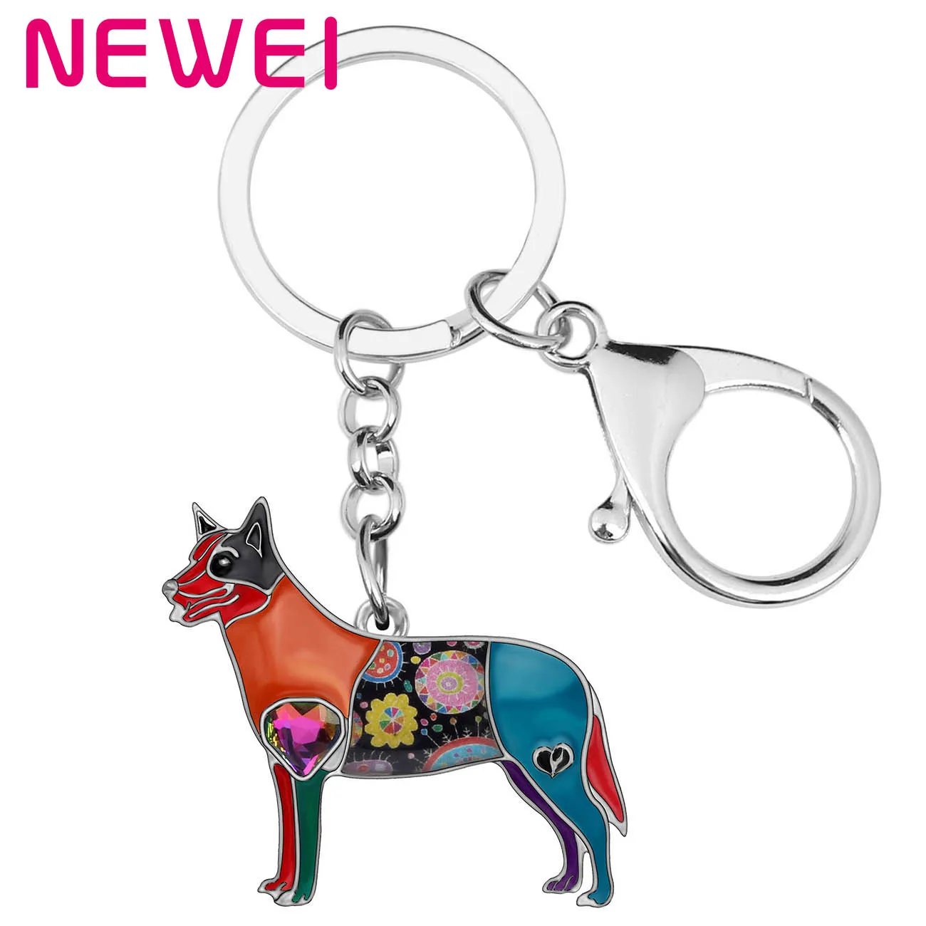 

Newei Enamel Alloy Standing Australian Shepherd Key Chains Standing Dog Key Rings Animal Jewelry For Lady Girls Teens Charm Gift