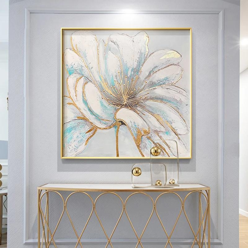 

Nordic Gold Foil Abstract Leaf Flower Wall Art Canvas Painting Light Blue Pink Poster Print Wall Pictures for Living Room Decor