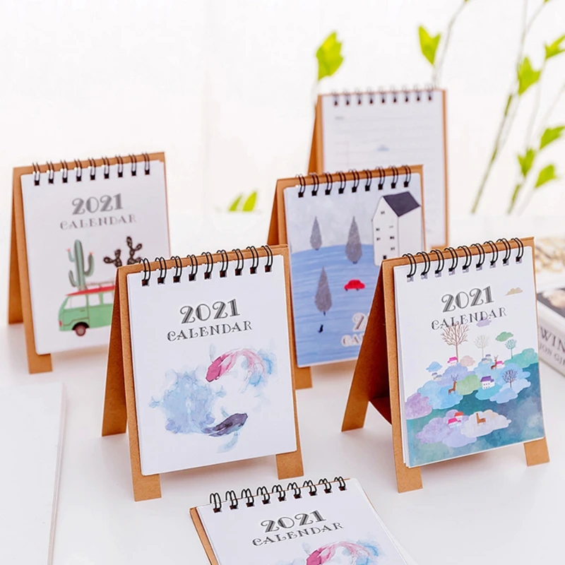 

Hand Drawing 2021 Fresh Cartoon Desktop Paper Calendar Dual Daily Scheduler Table Planner Yearly Agenda Organizer
