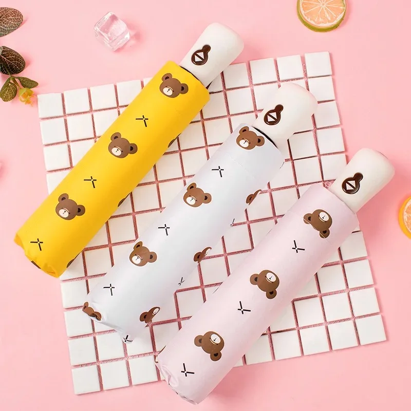 Милый прозрачный зонт с медвежонком защитой от ультрафиолета для студенток