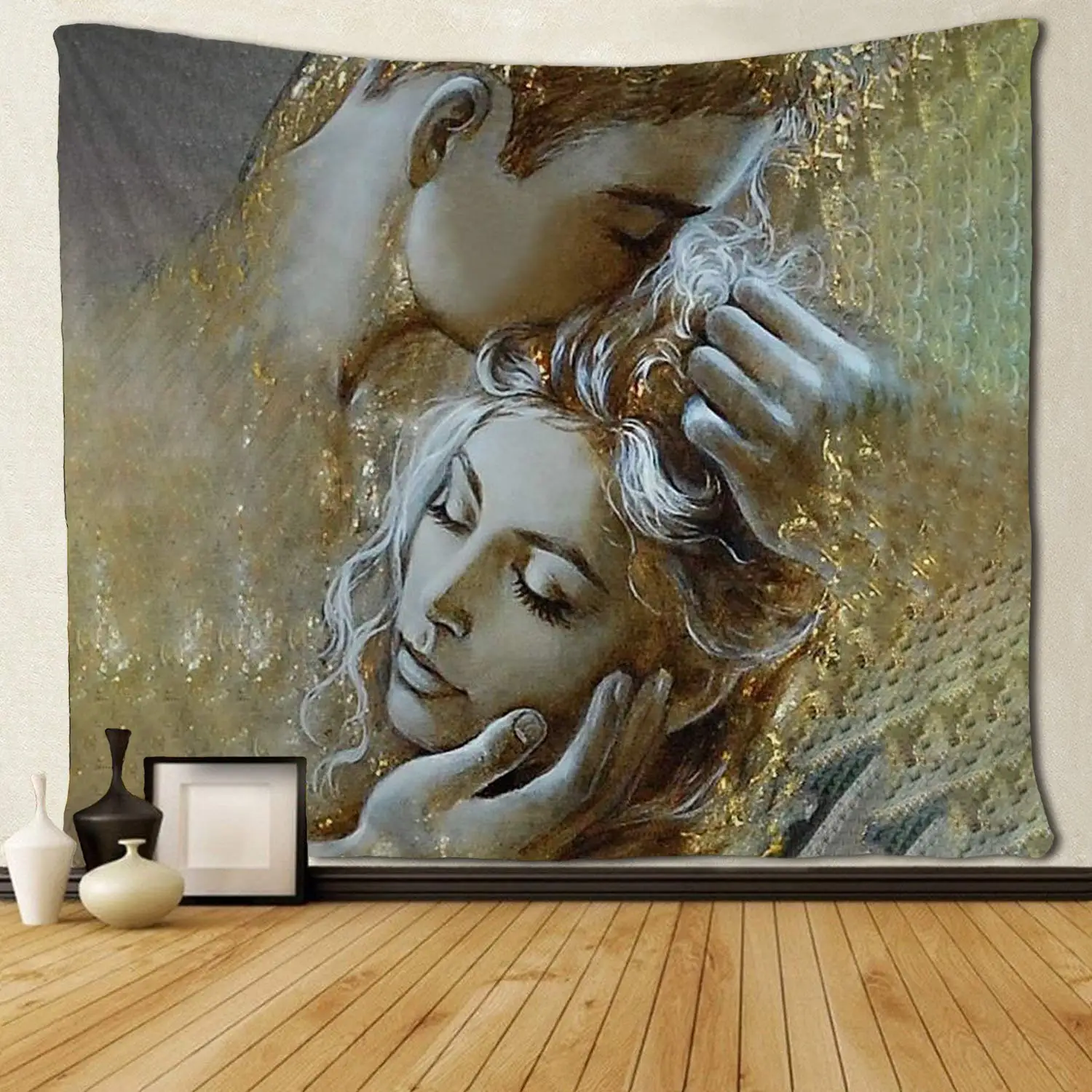 Золотая пара целует голову гобелены настенное художественное украшение | Дом и
