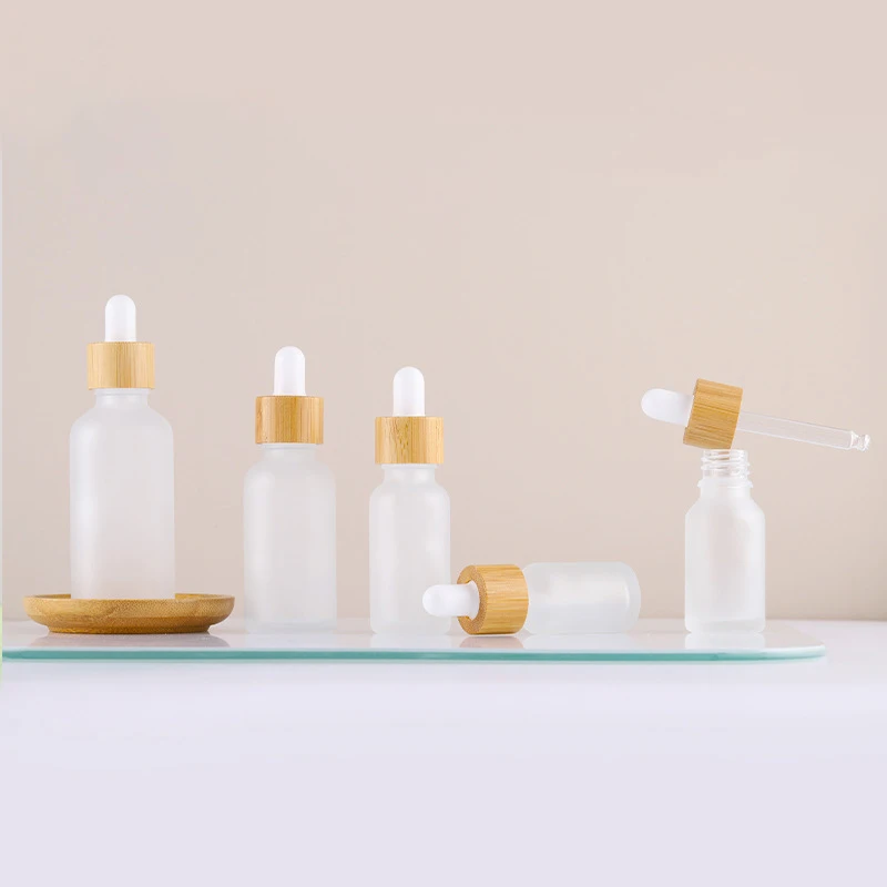 

5ml 10ml 30ml 50ml Frosted Dropper Bottle With Bamboo lid Glass Dropper Pipette Reusable Essential Oil Bottle For Aromatherapy