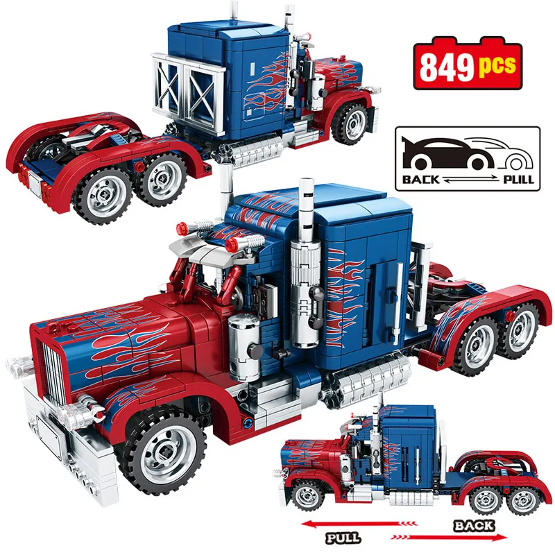 

849pcs City Classic Pull Back Car Model Building Blocks Technical Peterbilt Heavy Container Truck Bricks Toys for Boys