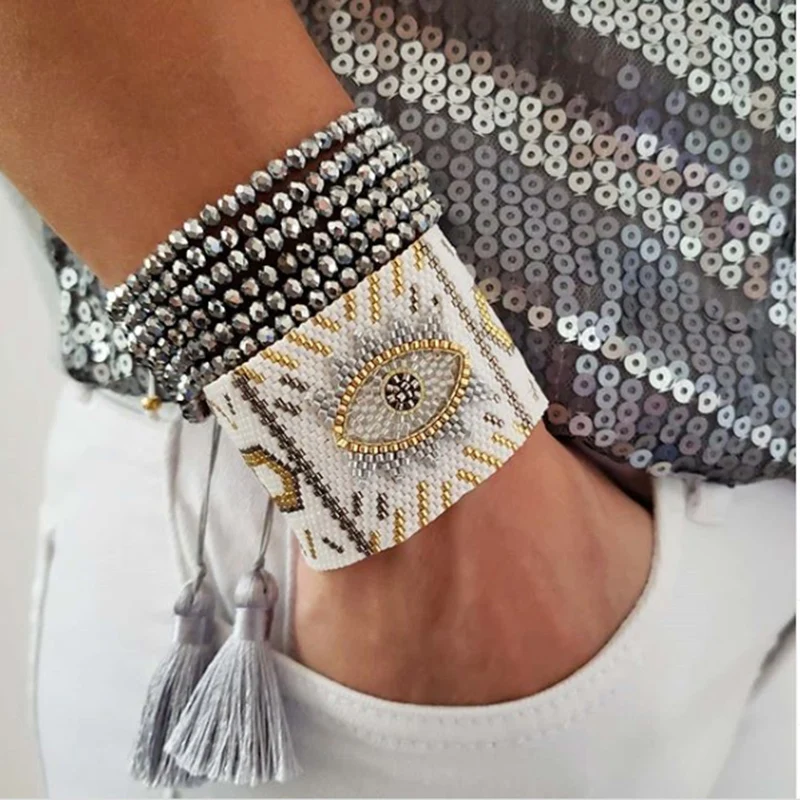 

Rttooas Turkish Evil Eye Bracelets Sets For Women Pulseras Mujer Moda 2022 MIYUKI Jewelry Handmade Loom Beads Charm Bracelets