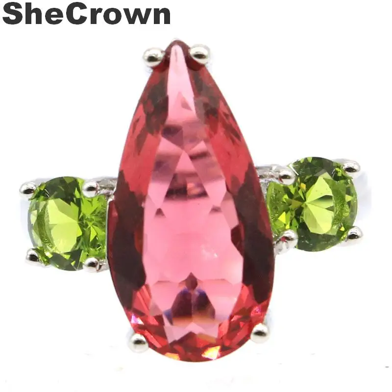 Женское кольцо для вечеринки разноцветное розовое турмалиновое перидот фианит