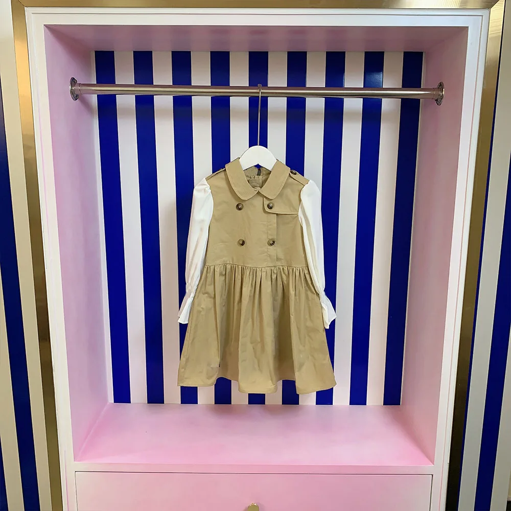 

Брендовая дизайнерская Осенняя детская одежда, платье для девочек, новинка 2021, Повседневная ветровка с отложным воротником, платье принцес...