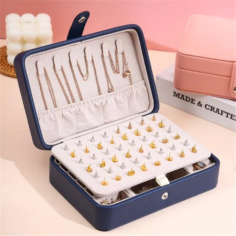 WE 2021 New Button PU Leather Travel Jewelry Boxes for Women girls Portable Jewelry Box Storage for Earrings Necklaces Rings