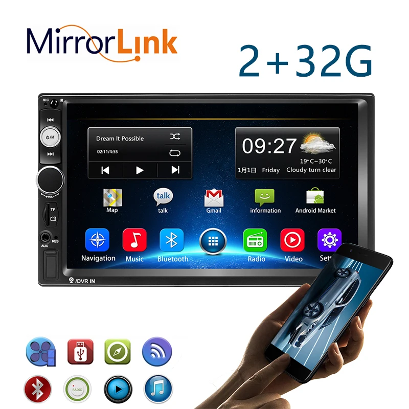 2 with 32gb 2G ram Android 8,1 авто радио четырехъядерный 7 дюймов 2DIN универсальный автомобильный без dvd-плеера gps стерео аудио головное устройство Поддержка DVR OBD BT - Цвет: 2 with 32gb
