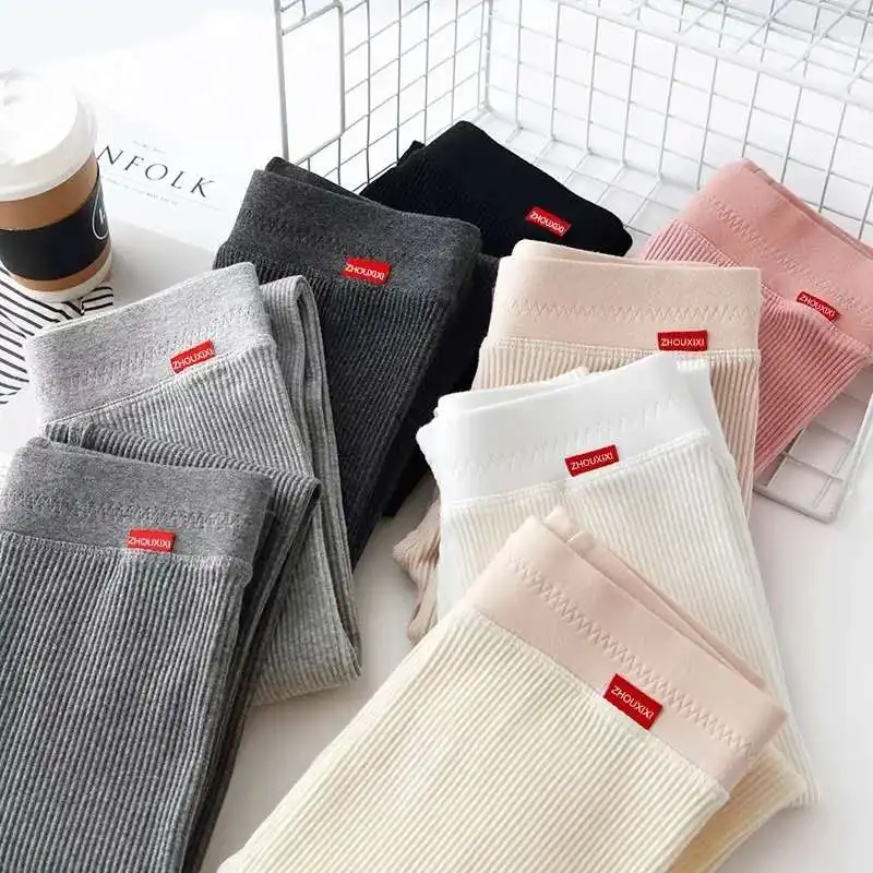 2022 High Waist Autumn Winter Warm Leggings Cotton Women Fashion Threaded Solid Pants Casual Sexy Elasticity ​Famale Leggings