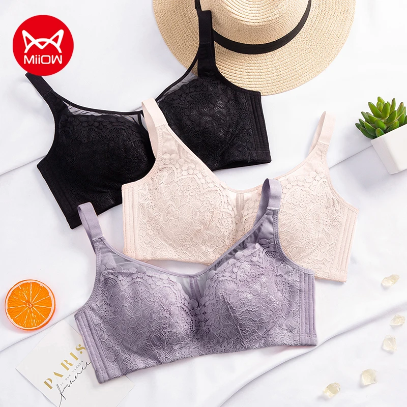 

Miiow Sexy Lightweight Lace Double Breathable Pure Cotton Inner Cup Bra Ladies U-Shaped Beautiful Back 4-Breasted Underwear