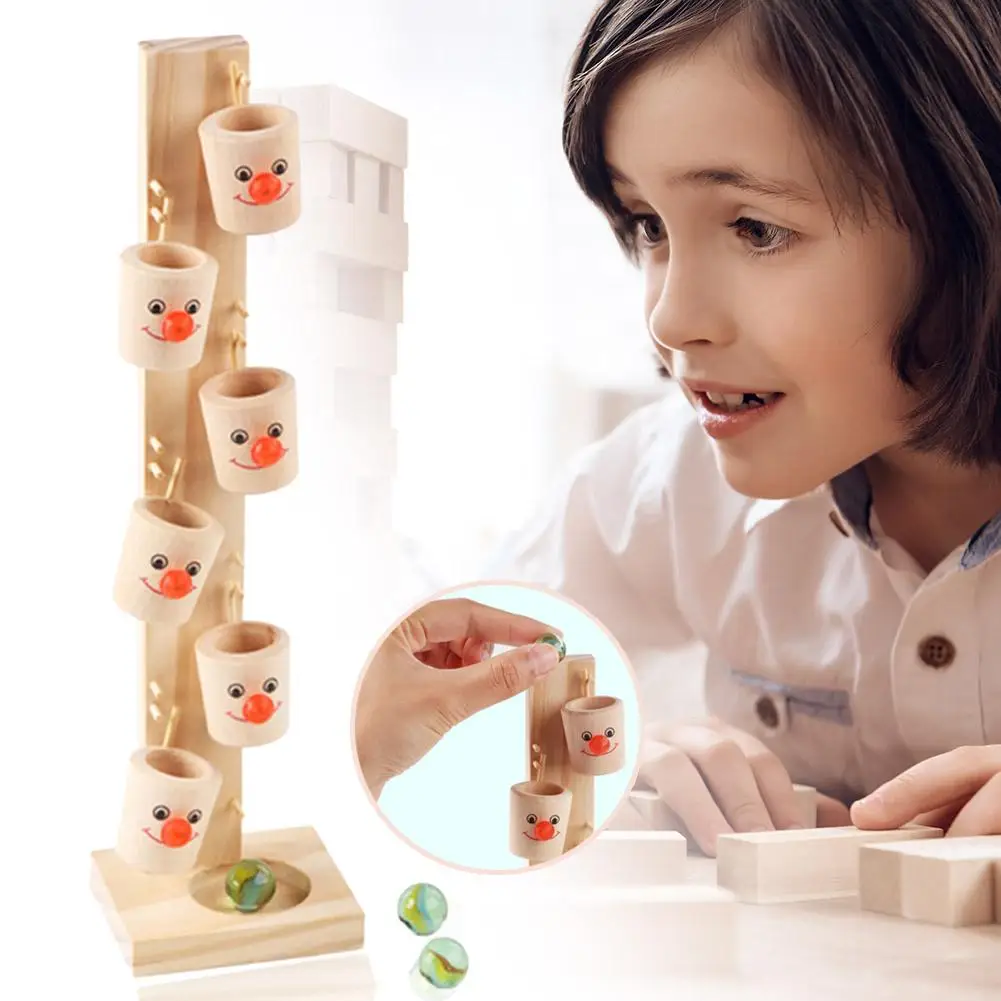 Детские деревянные блоки Монтессори с рисунком клоуна дерево мраморный шар
