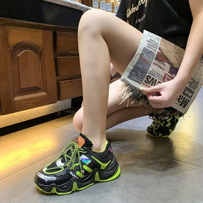 

Women Platform Chunky Sneakers Designers Fashion Lace Up Casual Shoes Woman Tennis Basket Female 2022 Autumn Vulcanized Shoes