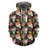 autumn winter thicken zip hoodies 3d hiphop floral skull print sweatshirt warm hooded hoody harajuku pullover oversize wholesale