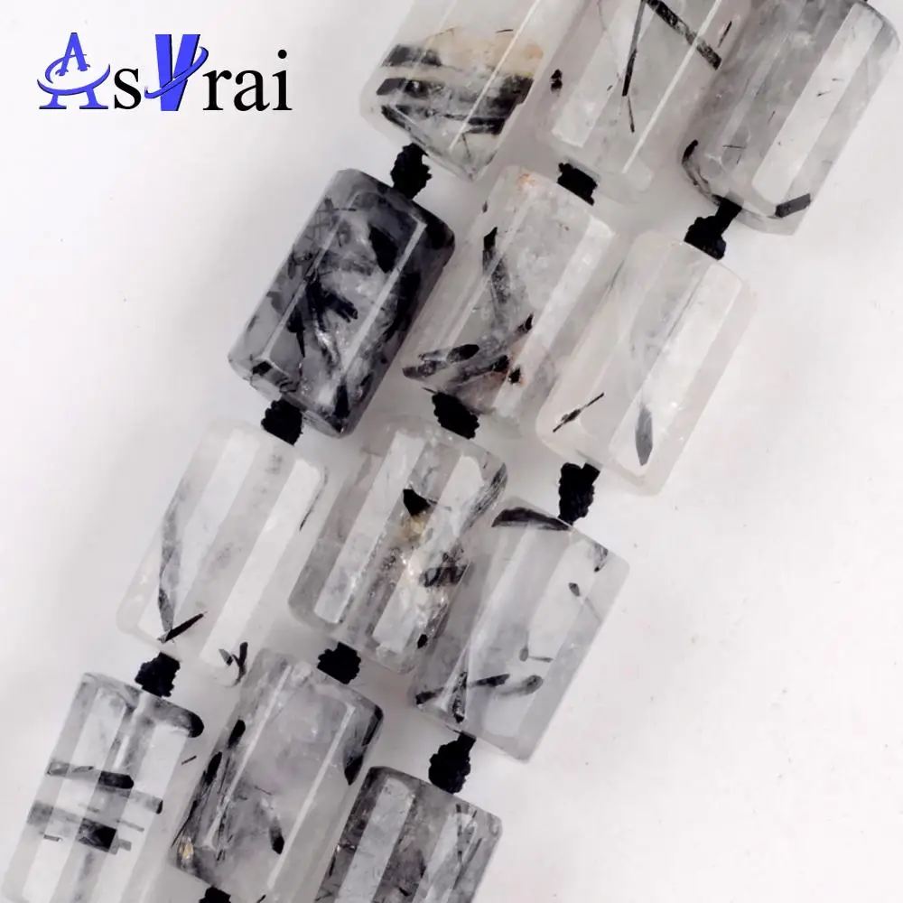 

Natural Stone Black Rutilated Quartz Faceted Column Shape Beads For Jewelry Making Spacer Loose Beads 15*10mm Diy Bracelets 15"