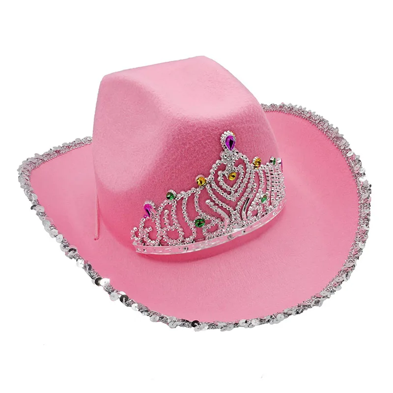 

6 Styles Western Style Tiara Pink Cowgirl Hat For Women Girl Tiara Cowgirl Hat Cowboy Cap Holiday Adult Funny Costume Party Hat