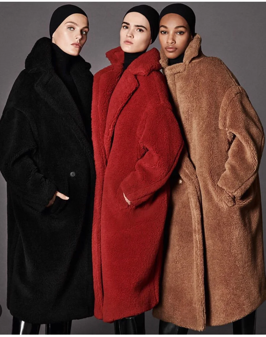 

Italian New Teddy Bear Coat T Coat Women's Mid-Length Thickened Warm Coat Camel Cocoon shape womens wool winter coats