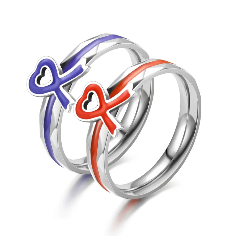 

European and American Fashion New Style Jewelry Titanium Steel Bow Ring Ring Red Ribbon Couple Ring Engagement Ring