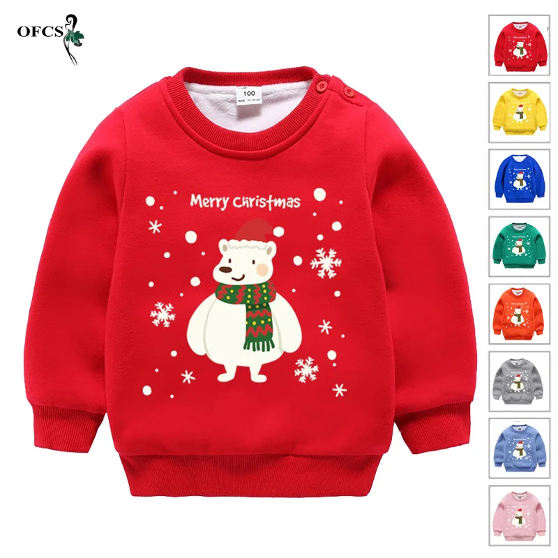 

Зимняя Детская толстовка, одежда, на возраст 2-12 лет, базовые плюшевые плотные Рождественские свитера для детей, для мальчиков и девочек, мил...