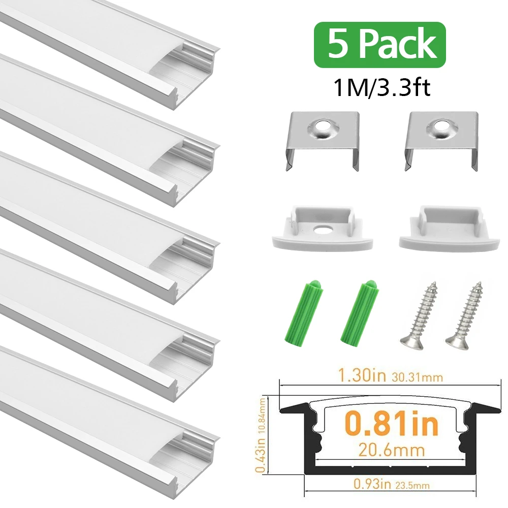 5 шт. 1 м светодиодный алюминиевый канал для 20 мм печатной платы светодиодная