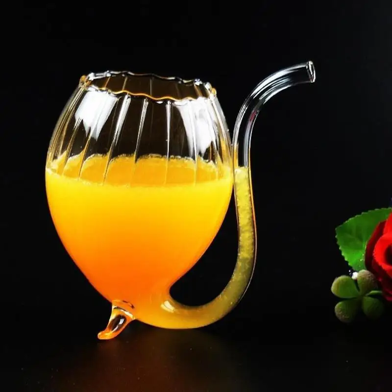 

300ml Glass Cup with Drinking Tube Straw Creative Red Wine Cocktail Sucking Juice Milk Whiskey Glass Cup Heat Resistant Cup