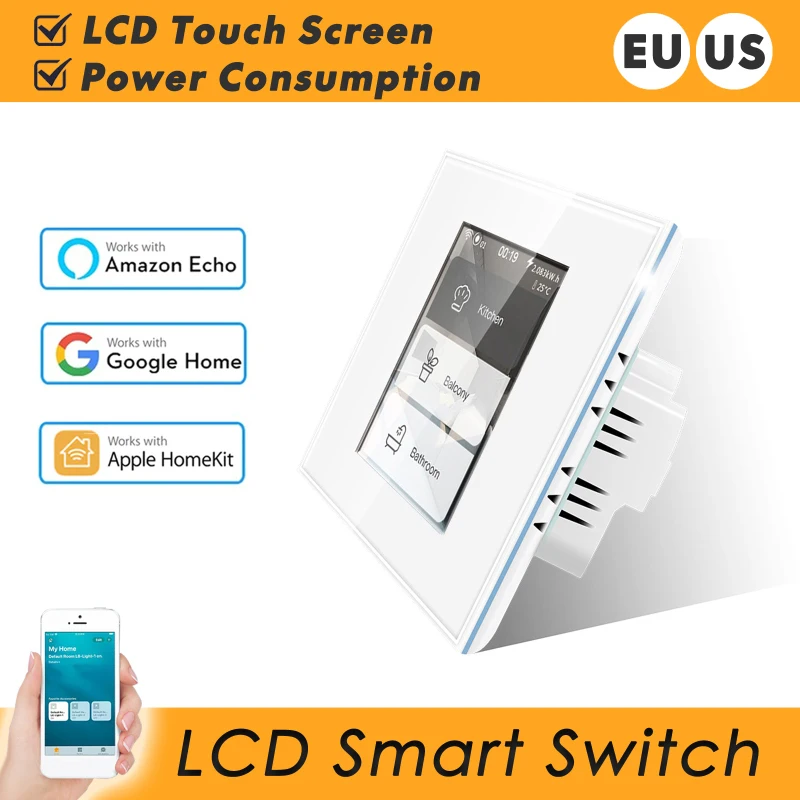 

LCD Wifi Smart Wall Light Switch Work With Apple Homekit Alexa Google Home US EU 110V 220V, Smart Home Switch Power Consumption