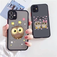 cute owl black phone case for iphone 12 11 mini pro xr xs max 7 8 plus x matte transparent cover