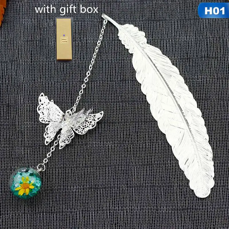 

1PC Retro Vintage Bookmark Design Of Feather/Butterfly Creative Metal Bookmarks Promotional Gift Stationery Film Book Mark