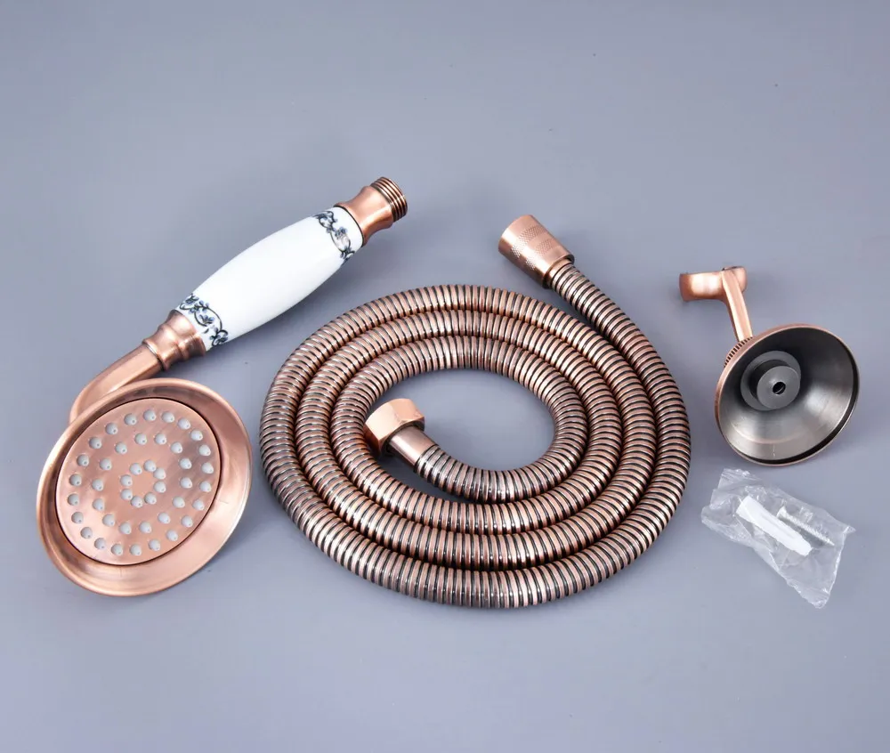 

HotelSpa Red Copper 59" Extra Long Flexible Tube Stretchable Hose & Ceramic Hand Spray Shower Head + Adjustable Holder Dhh125