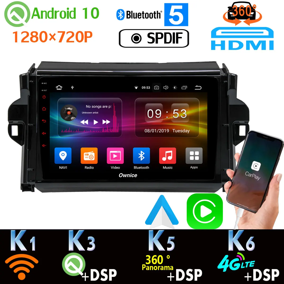 1280*720P PX6 4G + 64G Android 10 0 для Toyota Fortuner 360 4 * AHD камера GPS радио CarPlay LTE WiFi DSP головное